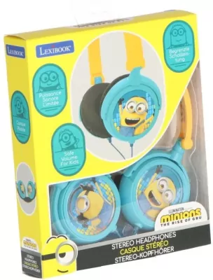 Lexibook. Składane słuchawki przewodowe stereo Minionki z głośnością bezpieczną dla dzieci HP010DES