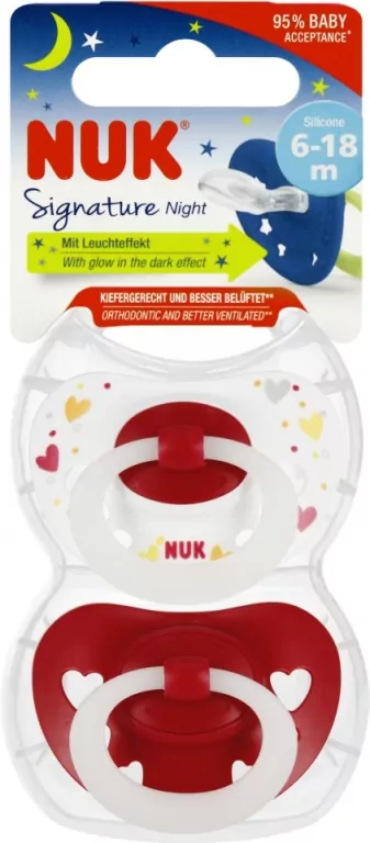 NUK. Signature Night. Smoczki. 6-18 miesięcy. Biały i czerwony - tantis.pl