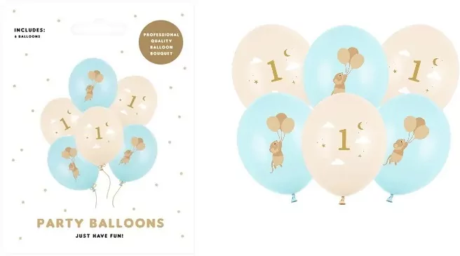 Balony Myszki z cyferką 1 Light Blue 30cm - tantis.pl