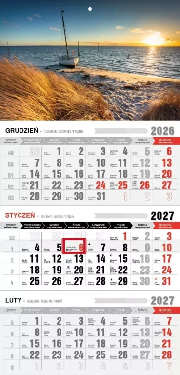 Kalendarz 2027 trójdzielny z magnesem Morze - tantis.pl