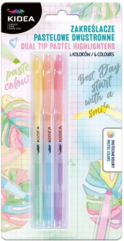 Zakreślacze pastelowe dwustronne 6 kolorów Kidea - tantis.pl