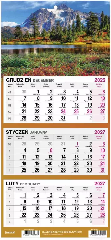 Kalendarz 2027 Trójdzielny Mały Staw w górach - tantis.pl