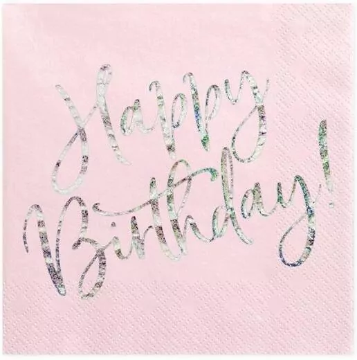 Serwetki Happy Birthday pudrowy róż 33x33cm 20szt - tantis.pl