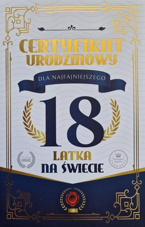 Karnet Certyfikat Urodzinowy 18 urodziny męskie - tantis.pl