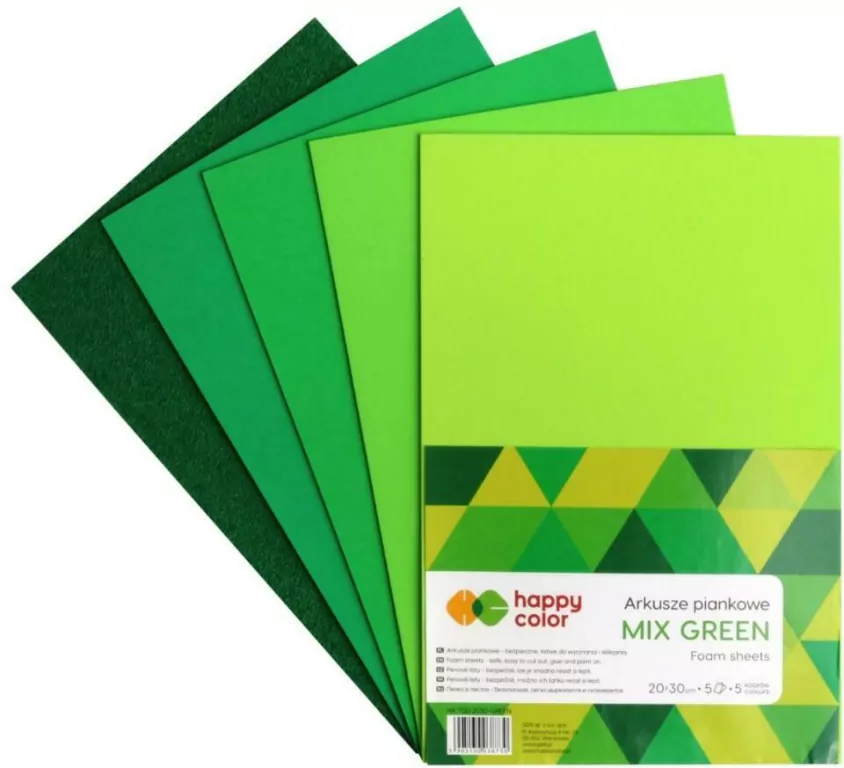 Arkusze piankowe A4. Mix Green, 5 kolorów. - tantis.pl