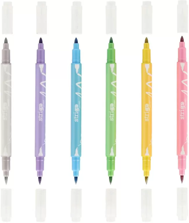Flamastry dwustronne metaliczne 6 kolorów STRIGO - tantis.pl