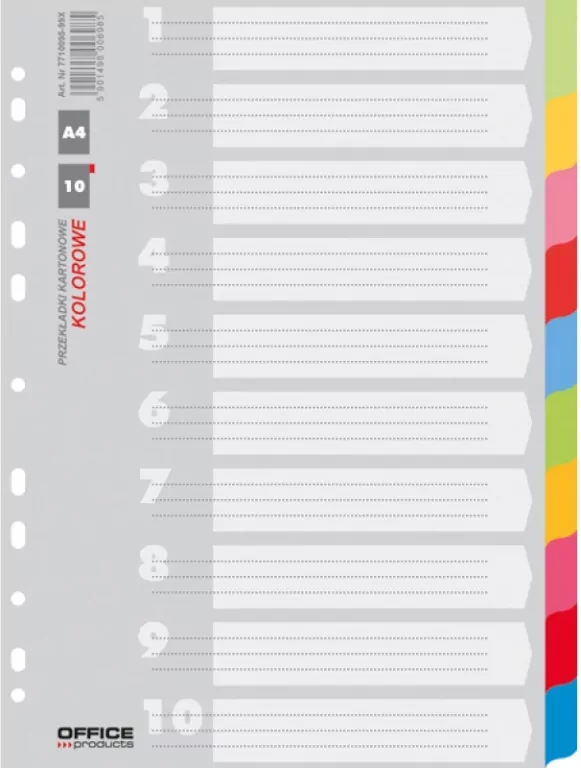Przekładki A4 Office Products karton 223x297mm 10 kart mix kolorów - tantis.pl