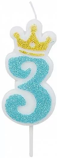 Świeczka 3 niebieska 6,8cm PARTY GO - tantis.pl