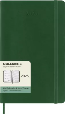 Kalendarz 2026 12M Moleskine L tygodniowy miękka oprawa Myrtle green 13x21cm