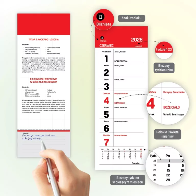 Kalendarz 2026 na lodówkę tygodniowy z przepisami - tantis.pl