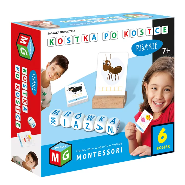 Kostka po kostce. Pisanie 6 kostek. Gra edukacyjna Montesori - tantis.pl
