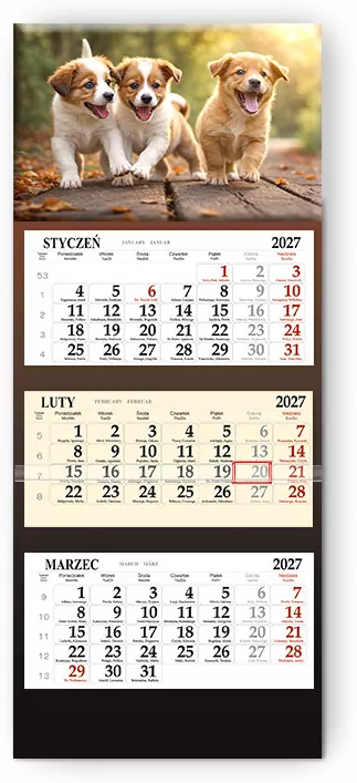 Kalendarz 2027 trójdzielny lux Pieski SB6 - tantis.pl