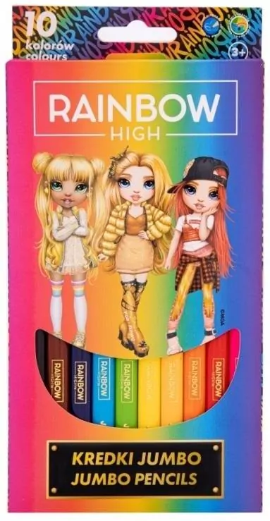 Kredki trójkątne Jumbo Rainbow High 10kol ASTRA - tantis.pl