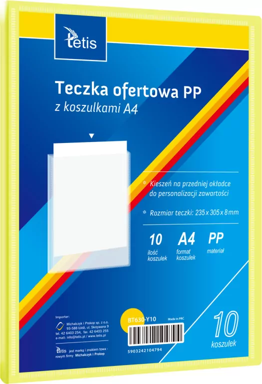 Teczka ofertowa A4 PP + 10 koszulek żółta - tantis.pl