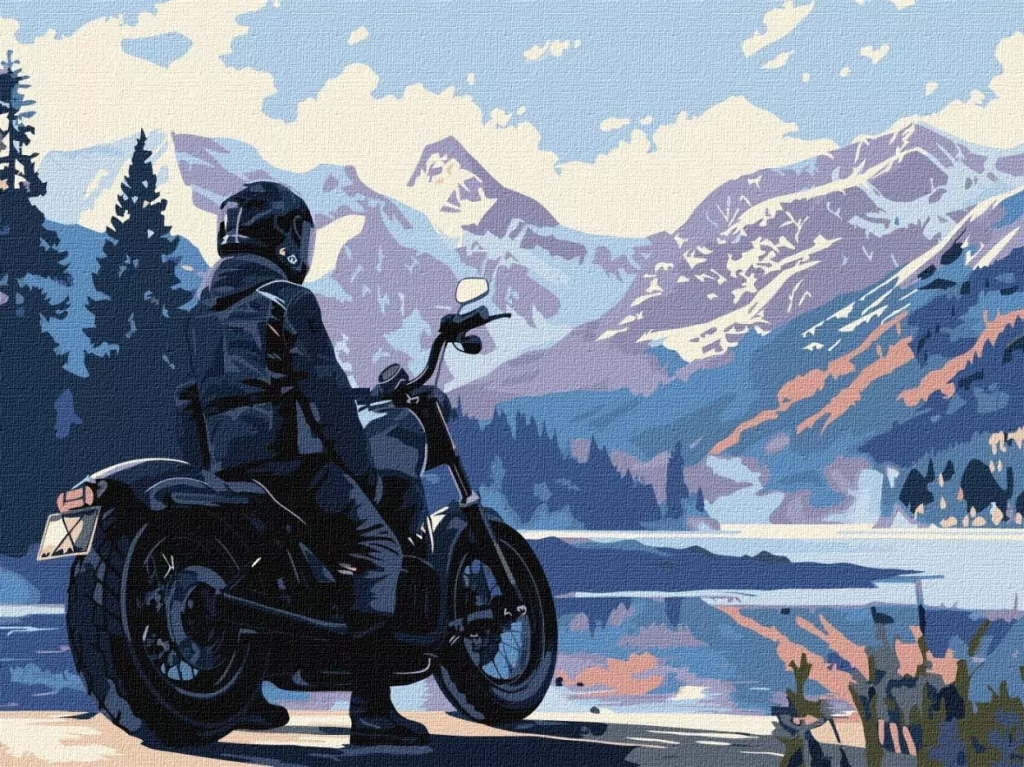 Malowanie po numerach -Motocyklista w górach 30x40 - tantis.pl