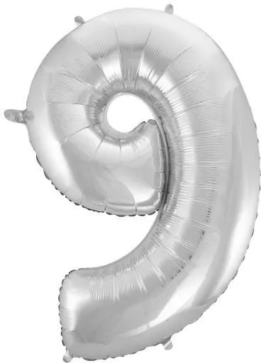 Balon foliowy. Cyfra 9. Srebrny 85cm - tantis.pl