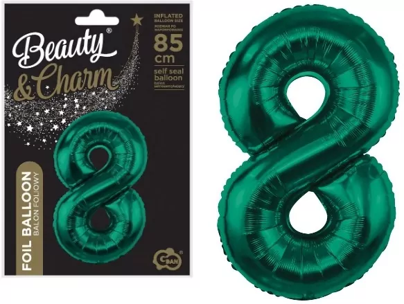 Balon foliowy B&C cyfra 8 zieleń butelkowa 85cm - tantis.pl