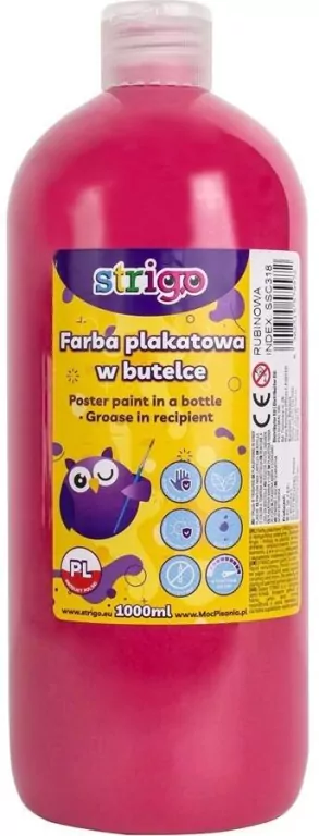 Farba plakatowa w butelce 1000ml rubinowy STRIGO - tantis.pl