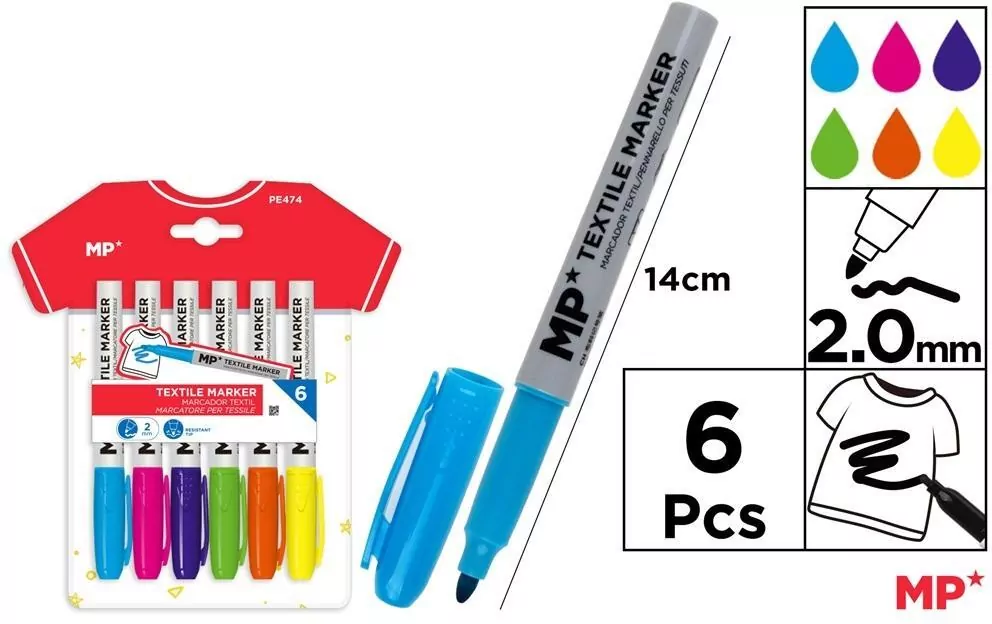 Marker do tekstyliów 6 kolorów - tantis.pl