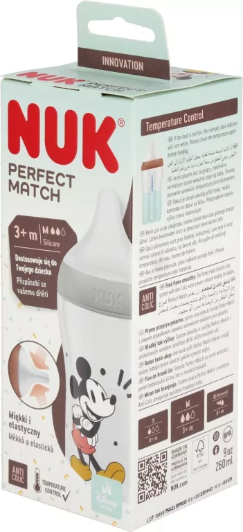 NUK. Perfect Match. Butelka z silikonowym smoczkiem. 260 ml. Miki Mouse - tantis.pl