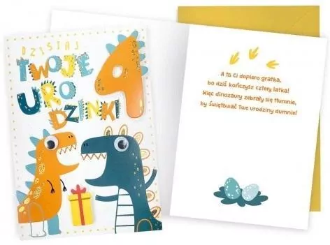 Karnet Urodziny 4 dinozaury - tantis.pl