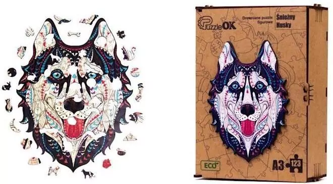 Puzzle drewniane eko 123. Śnieżny husky - tantis.pl