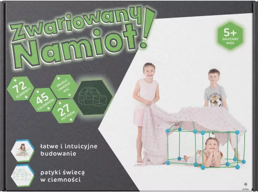Zwariowany namiot. Świecący w ciemności. Zielono-niebieski