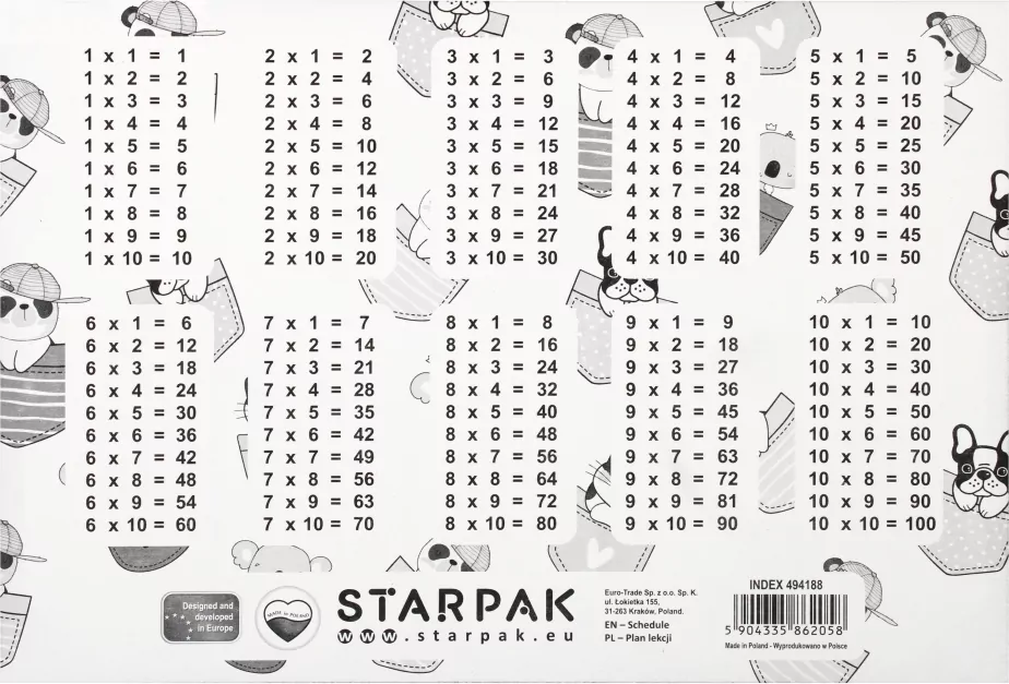 Plan lekcji z tabliczką mnożenia Minisy mix - tantis.pl