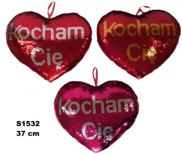 Serce cekinowe 37cm "Kocham Cę" 3 kolory 156075 SUN-DAY - tantis.pl