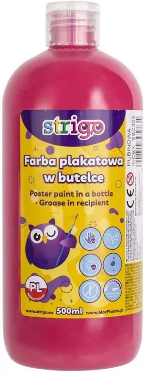 Farba plakatowa w butelce 500ml rubinowa STRIGO - tantis.pl