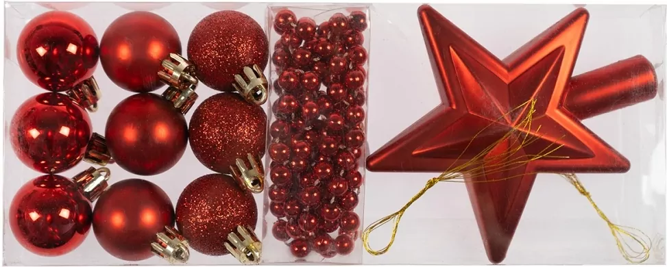 Bombki + gwiazda + łańcuch czerwone 11el - tantis.pl