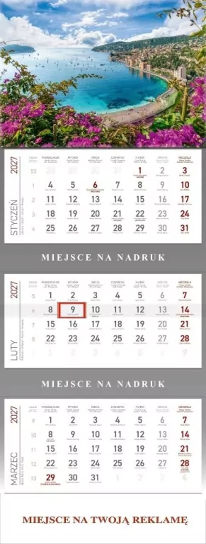 Kalendarz 2027 trójdzielny Laurowe wybrzeże - tantis.pl