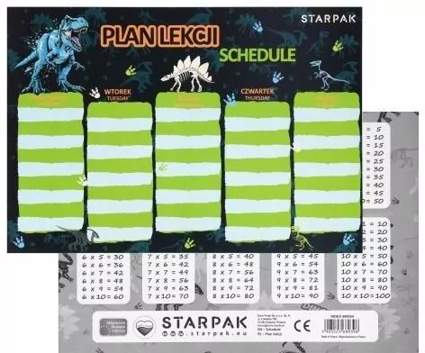 Plan lekcji z tabliczką mnożenia Dino 2