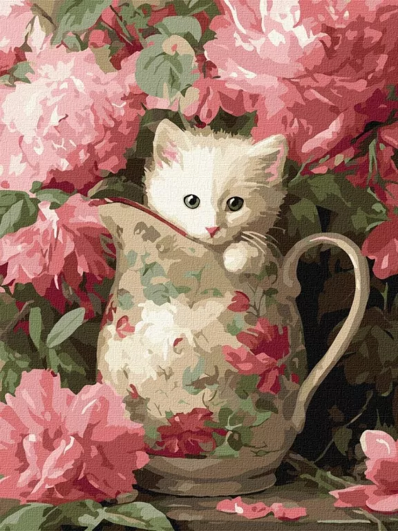 Malowanie po numerach - Kotek i porcelana 30x40cm - tantis.pl