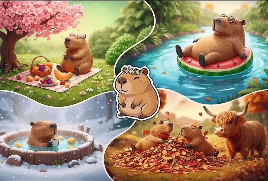 Puzzle 300 Cztery pory roku z kapibarami TREFL - tantis.pl