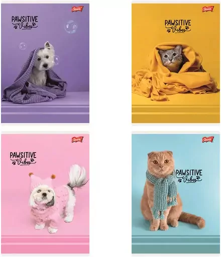 Paczka Zeszyt A5 32k.krata okładka laminowana Pawsitive Vibes mix 15 sztuk - tantis.pl