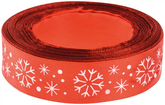 Wstążka satynowa z motywem świątecznym 25mmx22m - tantis.pl
