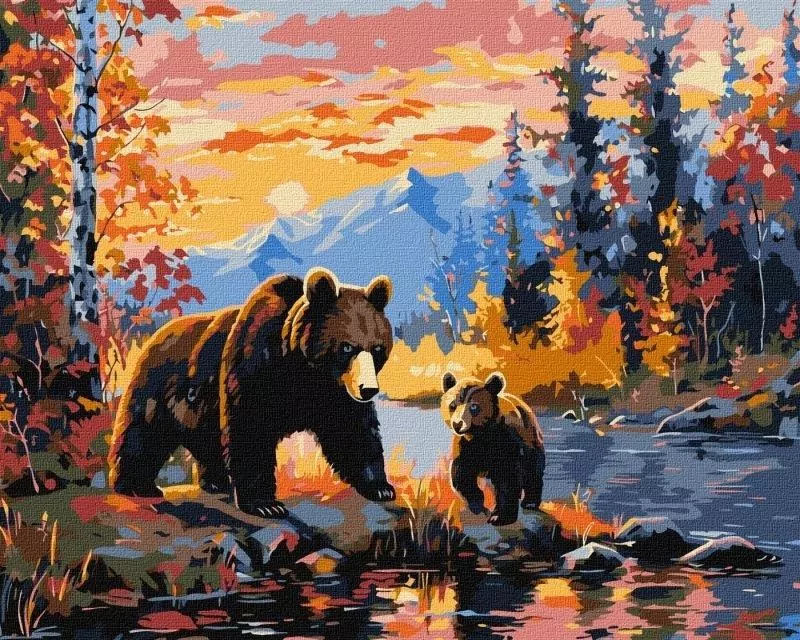 Malowanie po numerach - Niedźwiedzia rodzina 40x50 - tantis.pl