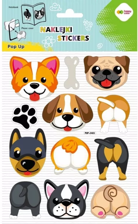 Naklejki 3D Pop Up Dog Face&Tail 146x240 HAPPY - tantis.pl