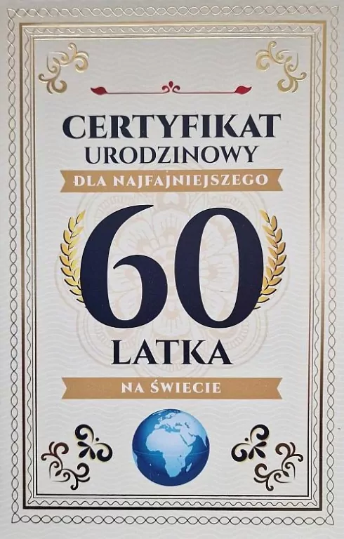 Karnet Certyfikat Urodzinowy 60 urodziny męskie - tantis.pl