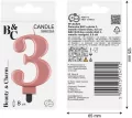 Świeczka B&C cyferka 3, metalik różowo-złota 8cm - tantis.pl