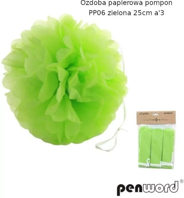 Ozdoba papierowa pompon zielona 25cm - tantis.pl