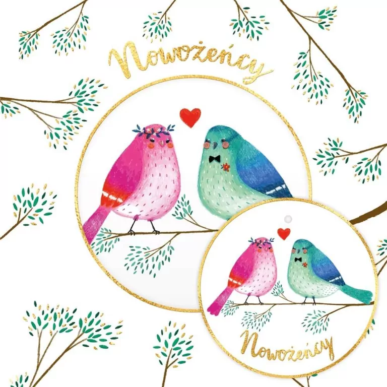 Karnet KW koperta z kółkiem Ślub Ptaki - tantis.pl