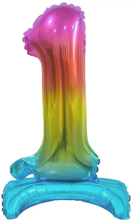Balon foliowy 1, stojący, tęczowy, 38 cm - tantis.pl