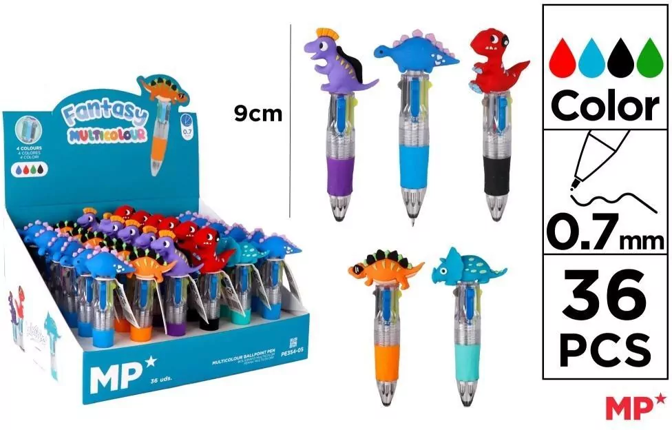 Długopis mini 4-kolorowy 0.7mm dinozaur (36szt) - tantis.pl