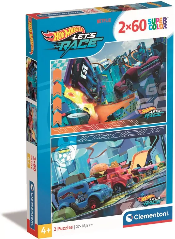 Puzzle 2x60 Super Kolor Hot Wheels - tantis.pl