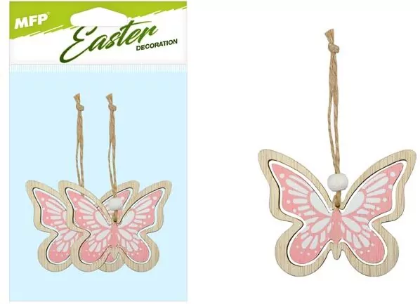 Motyle zawieszka drewniana różowa 2szt 7cm - tantis.pl