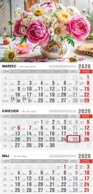 Kalendarz 2026 trójdzielny ekonomiczny bukiety