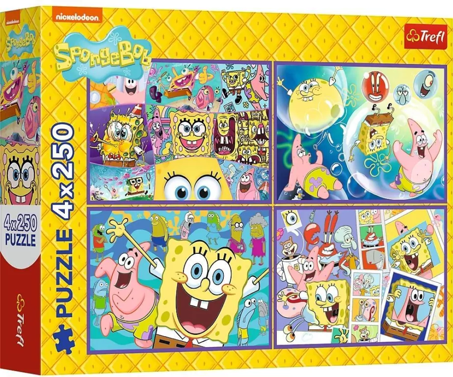 Puzzle 4x250. Szalony świat Sponge Boba - tantis.pl