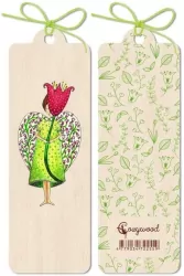 Zakładka drewniana. Anioł z kwiatem.